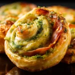 Puff Pastry Pinwheel Appetizer with Pesto Cream Cheese & Prosciutto First Image