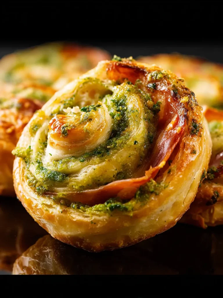Puff Pastry Pinwheel Appetizer with Pesto Cream Cheese & Prosciutto First Image