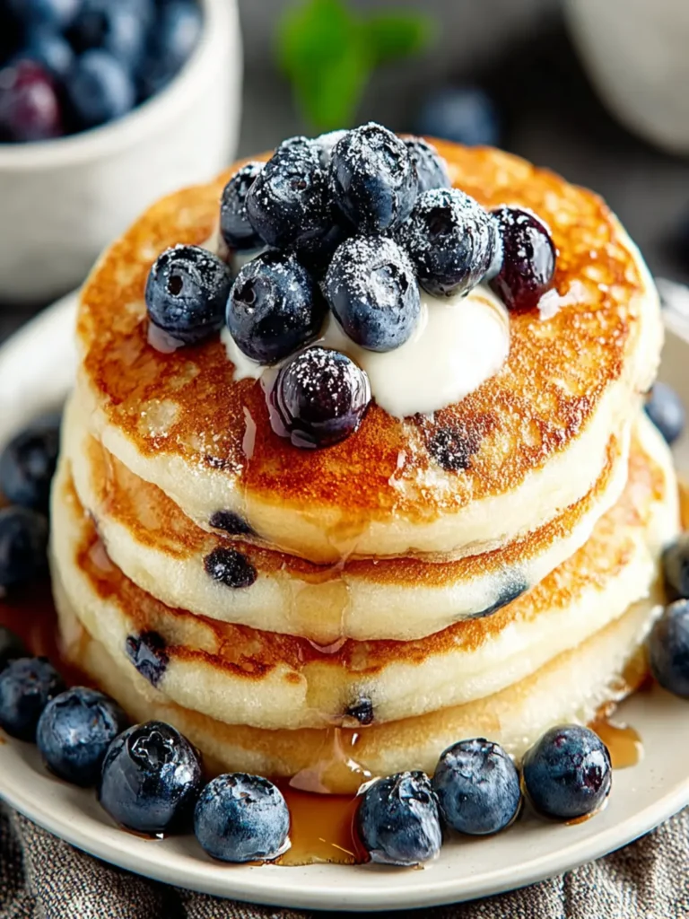 Fluffy Greek Yogurt Pancakes with Fresh Blueberries Recipe First Image
