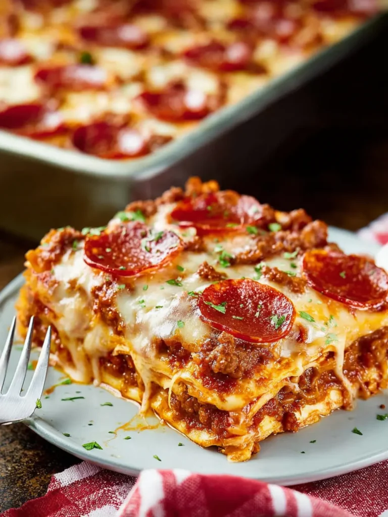 Sausage and Pepperoni Layered Pizza Bake First Image