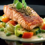 Spring Salmon with Creamed Leeks and Vegetables: Delightf... First Image