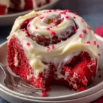 Homemade Red Velvet Cinnamon Rolls with Cream Cheese Frosting First Image